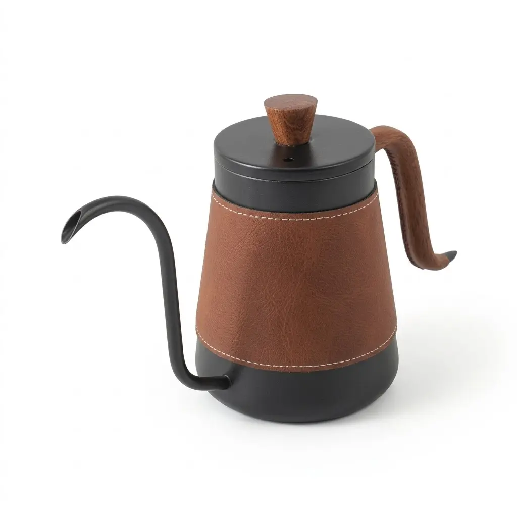 Wooden Handle Kettle with Leather Cover- Black