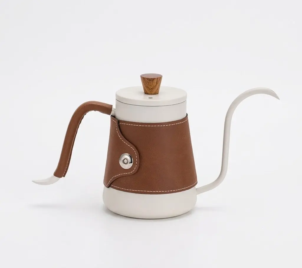 Wooden Handle Kettle with Leather Cover -White